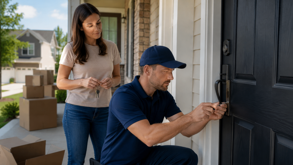 Homeowner Rekeying Locks After Moving